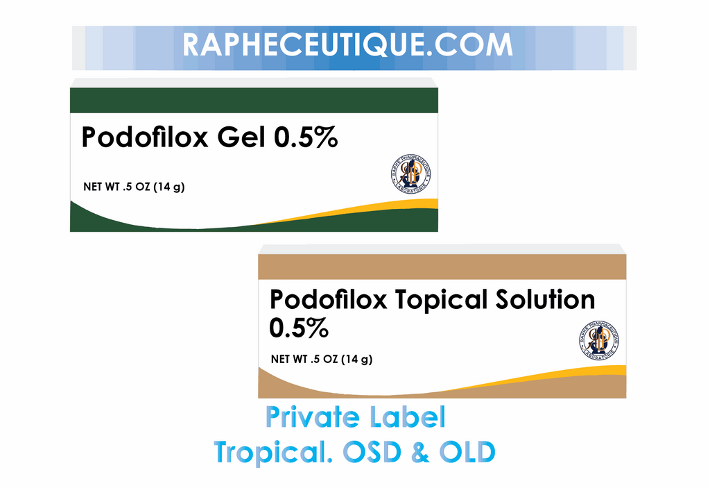 Bisacodyl suppositories and topical creams including Podofilox gel and solution for OTC treatment from rapheceutique.com