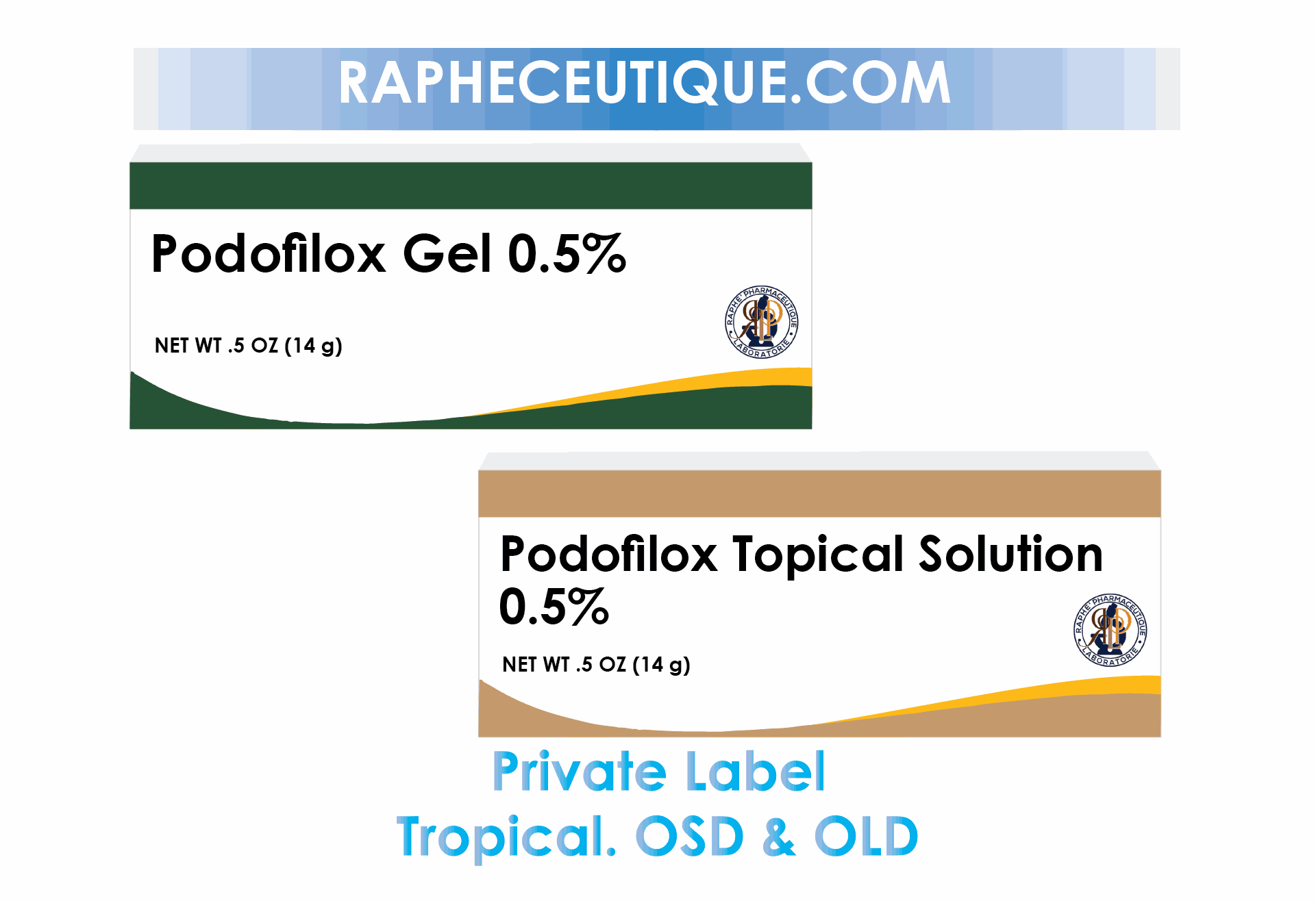 Bisacodyl suppositories and topical creams including Podofilox gel and solution for OTC treatment from rapheceutique.com