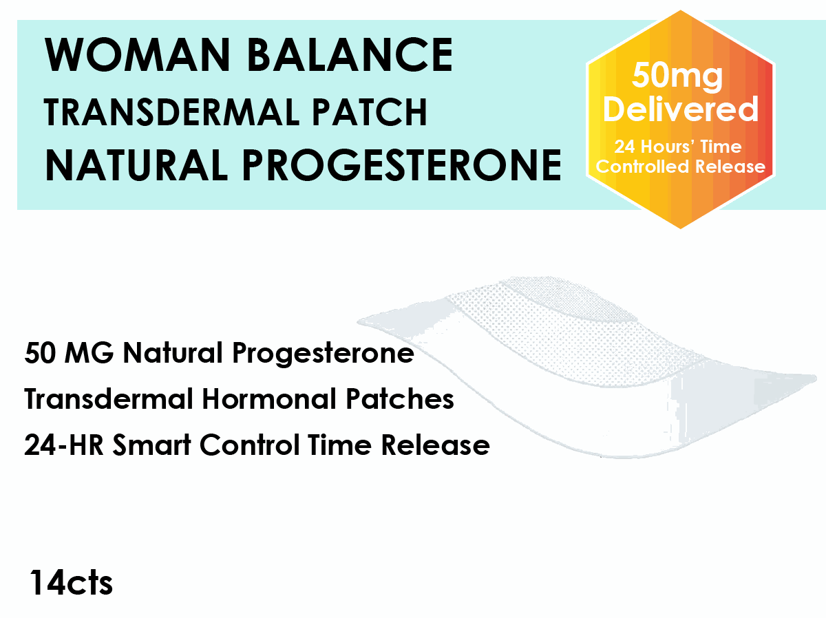 Private label hormone replacement transdermal patches with 50mg natural progesterone, 14 count pack for women balance and menopause support