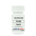 Thymosine TB-500 FDA registered peptide supplement with Vitamin B12 by Tirzepatide Pharma in white bottle