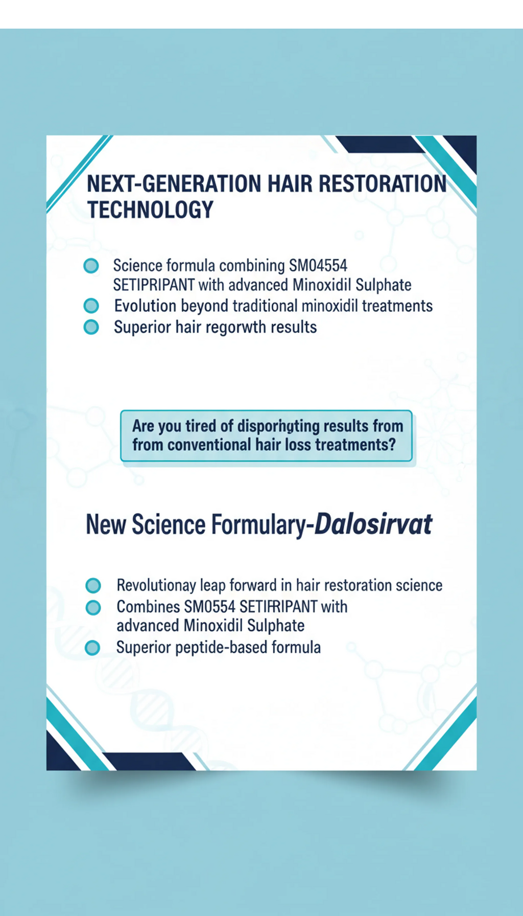 New Research Hair Loss Prevention Product DALOSIRVAT, SM04554, and SETIPIPRANT250 Packs of 2-60ml 2 Months Supply