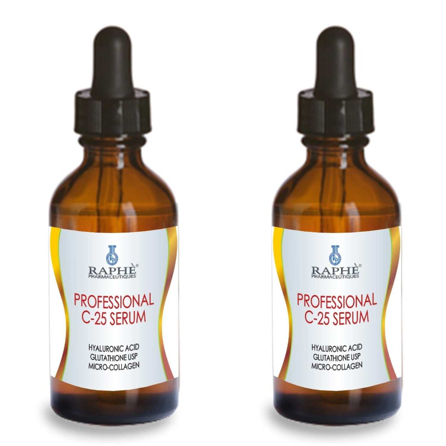 2 packs vitamin c serum bottles with hyaluronic acid, glutathione, and collagen for skin care