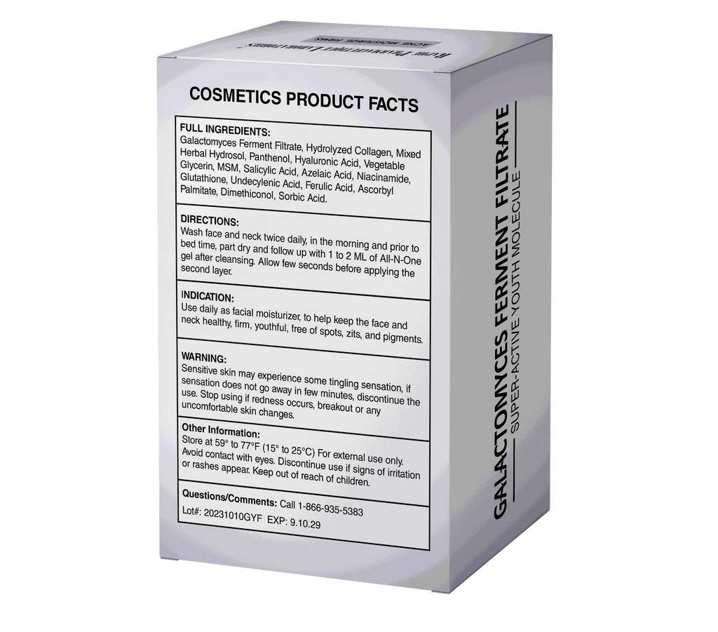 Acne treatment face moisturizer with provitamin B5, collagen, antioxidants, and galactomyces ferment serum packaging box