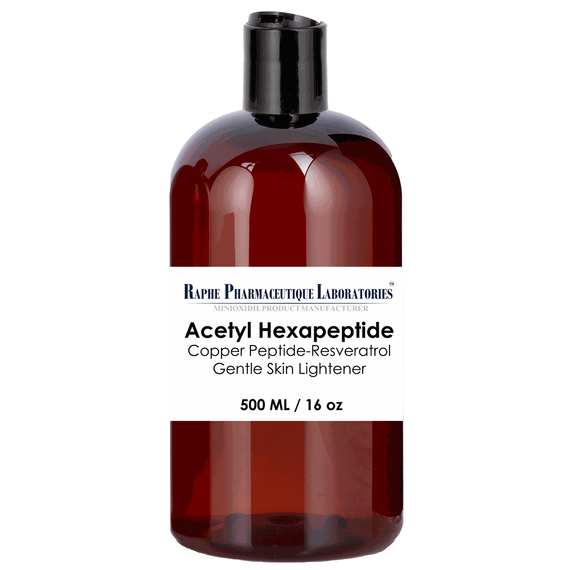 Acetyl Hexapeptide gentle skin lightening serum with copper peptide and resveratrol in 16oz bottle