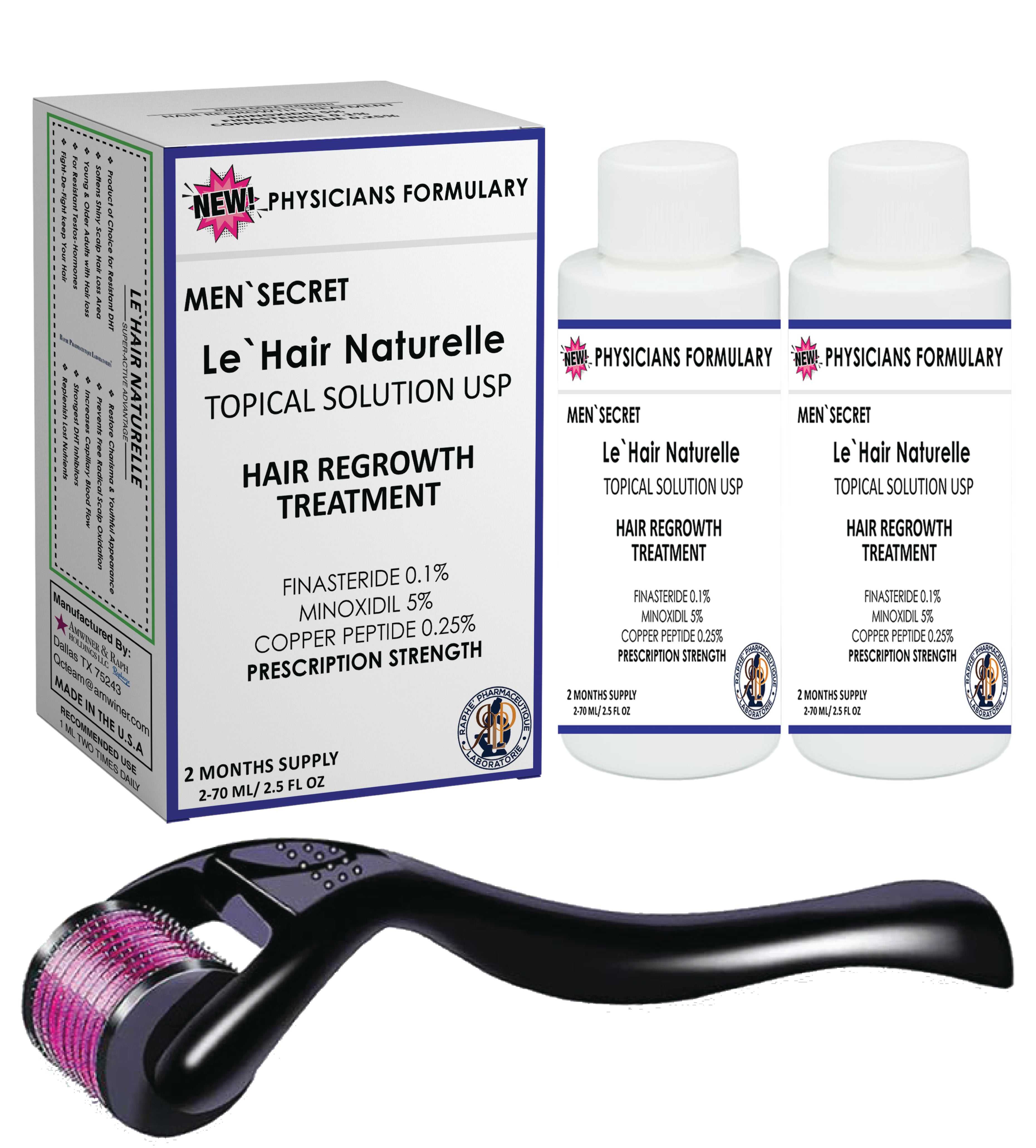 Physicians Formulary MenSecret Copper Peptide hair regrowth treatment with minoxidil, finasteride, and microdermal roller for men