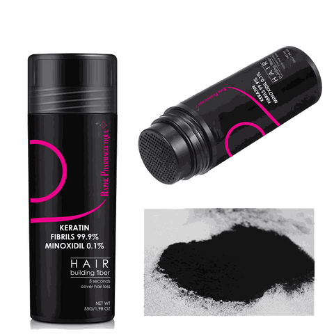 White Label Hydrolyzed Keratin Fibrils 99.9% & 0.1% Crystalline Minoxidil Sulfate 50g and Fiber Holding Spray 120ml