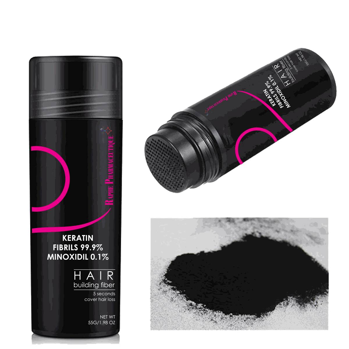 White Private Label Keratin Fibrils 98% & 2% Biotin Powder 50g and Fiber Holding Spray 120ml Pack