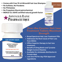Over-the-Counter Hair Tablets Maximum Strength 10,000mcg Biotin 0.03% Minoxidil and 0.1% Tyrosine