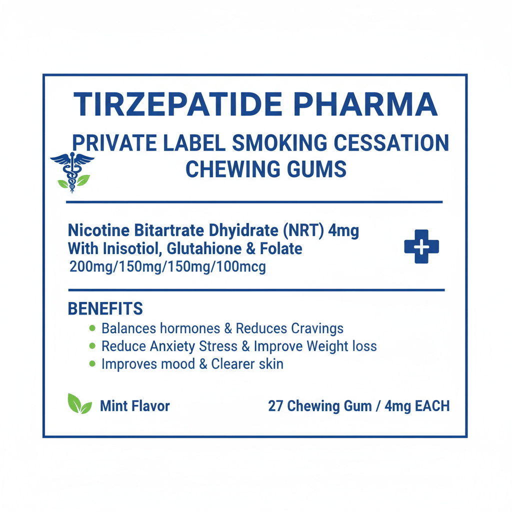 NRT Active Extraction process for private-label quit smoking aids chewing gum packaging with mint flavor and nicotine content details