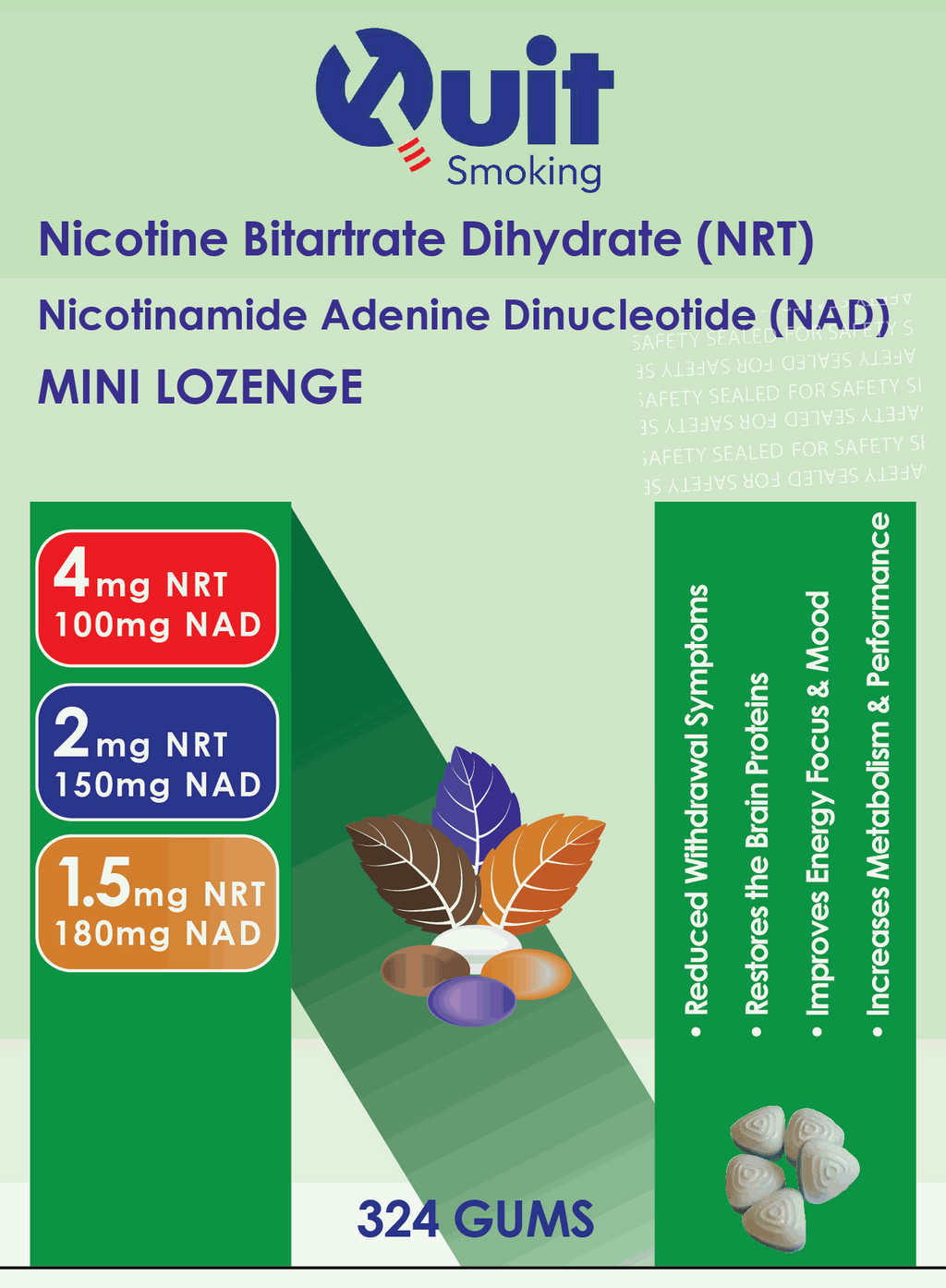 Private Label NRT nicotine replacement mini lozenges with Vitamin B12 energy booster for smoking cessation