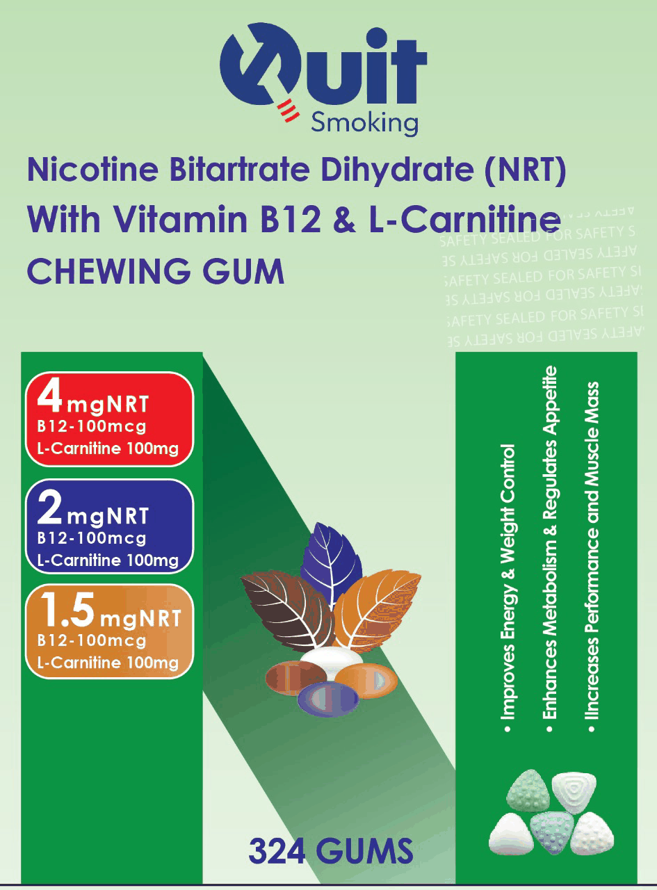 Private Label NRT active lozenges chewing gum with Vitamin B12 and L-Carnitine for smoking cessation and energy boost
