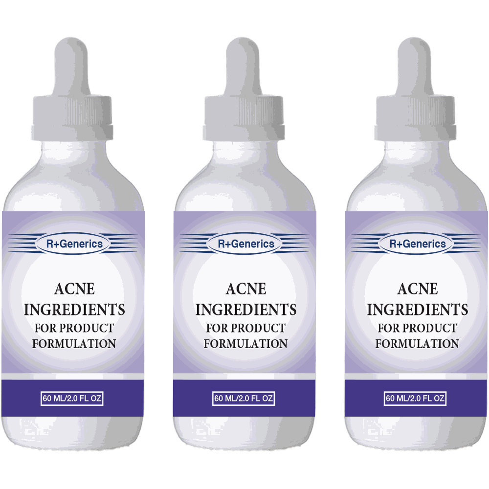 Cosmetics ingredients for acne product formulation in 60ml dropper bottles for skincare use