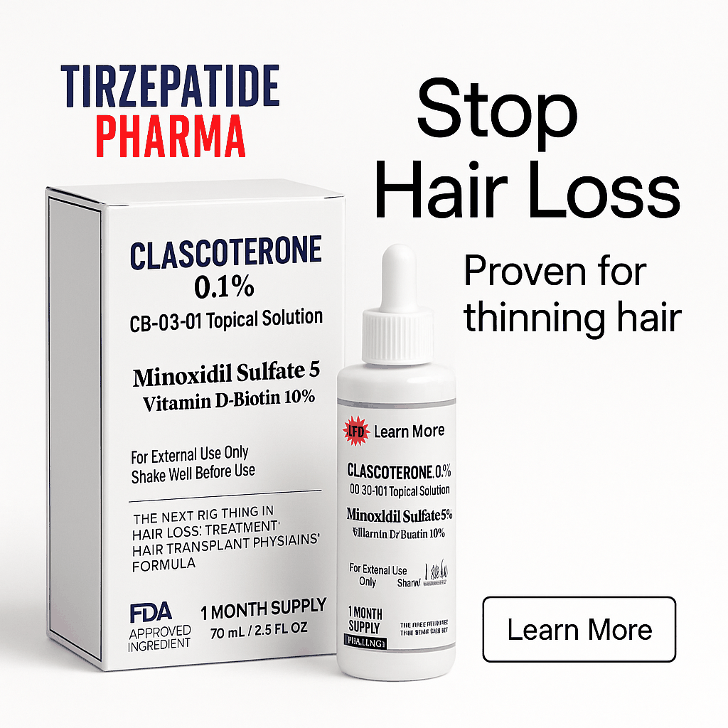 Inflammatory Hair Loss Treatment Minoxidil 5% Clascoterone and CB-03-01  250 Pk of 2-60ml A 2 Months Supply