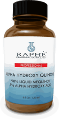 Amber glass bottle of Alpha Hydroxy Quinone liquid cosmetic ingredient for skin lightening, 4oz professional use
