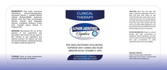 Hyaluronic Acid 50% skin lightening and plumping gel bottle with clinical therapy label and ingredient details